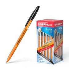 Ручка шариковая Erich Krause"R-301", 0,7 мм, черная, шестигранный, оранжевый, пластиковый корпус, картонная упаковка