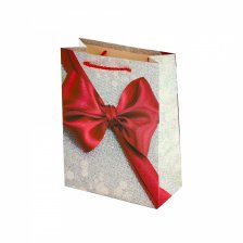 Пакет подарочный бумажный Alingar, (М) 18х24х8,5 см, "Бант", ламинация, (4 дизайна в коробе)