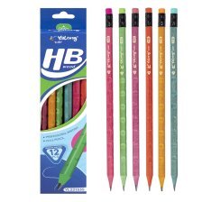 Набор ч/г карандашей, Yalong HB, цветное  дерево, c ластиком, трехгранный, заточенный, цветной  корпус ассорти, европодвес, в уп. по 12 шт.