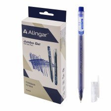 Ручка гелевая Alingar, "Jumbo GeL", 0,5 мм, синяя, игольчатый наконечник, круглый, прозрачный, пластиковый корпус, в уп. 12 шт., картонная упаковка