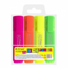 Набор текстовыделителей, 4 цвета, неон, Alingar, "HIGHlighter", прямоугольный корпус, скошенный, пенал ПВХ, европодвес