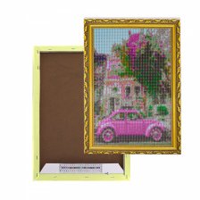 Алмазная мозаика Alingar, на подрамнике, ) 20х30 см, , " Розовый автомобиль"