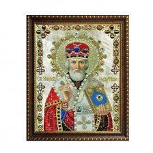 Алмазная мозаика Alingar, на подрамнике, с частичным заполнением, (блест.), 27х33 см, 10 цветов, "Икона Святой Николай Чудотворец"