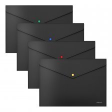 Папка-конверт на цветной кнопке ErichKrause, A4, черный, "Matt Black Line"