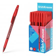 Ручка шариковая Erich Krause "R-301 Stick&Grip Original", 0.7 мм, красная, пласт. полупрозр. шестигр. корпус, резин. грип, карт. уп.