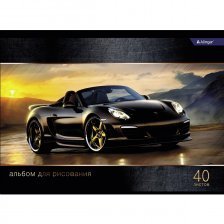 Альбом для рисования А4 40л., Alingar, на скрепке, мелованный картон (стандарт), 100 г/м2, "Black car"