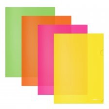 Папка-уголок ErichKrause, A4, пластик, полупрозрачная, ассорти "Fizzy Neon"