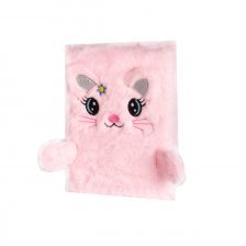 Подарочный блокнот 15 см * 21 см, 7БЦ, Alingar, плюш, аппликация, 80 л., клетка, "Радостный котенок", розовый
