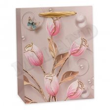 Пакет подарочный Миленд, 18*23*10 см (M), матовая ламинация, глиттер  "Нежно-розовые цветы"