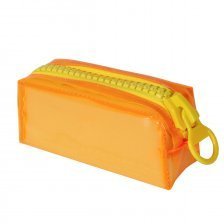Пенал-косметичка Alingar, ПВХ-силикон, объемная желтая молния, 100 х 210 мм, прозрачный, оранжевый