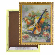 Алмазная мозаика Alingar, на подрамнике,  дизайн рамка, 30х40 см, "Виолончель в розах"