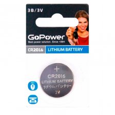Батарейка GoPower CR2016 BL1 Lithium 3V (1/50/2000)