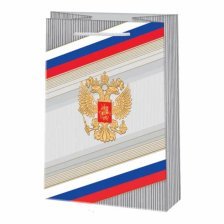 Пакет подарочный бумажный Мир открыток, (М) 18*22,7 см, "Герб и флаг РФ", ламинация