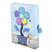 Подарочный блокнот в футляре, 14,5 см * 20,5 см, 7БЦ, Alingar, ламинация, замочек, линия, 45 л., "Цветок-аппликация", голубой
