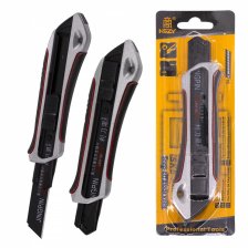 Нож канцелярский Alingar, 18 мм, auto-lock фиксация, металл. направляющие, прорезин. вставки, отверстие для подвеса, серебро, европодвес