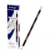Набор ч/г карандашей, Alingar HB, пластиковый, эластичный, с ластиком, круглый, заточенный, цвет корпуса граффити, в упак. 12 шт.