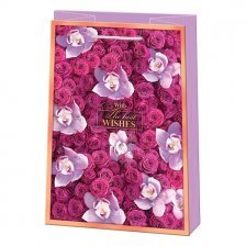 Пакет подарочный бумажный Мир открыток (L) 22*31 см, "Розы с орхидеями", ламинация