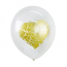 Воздушные шары М12"/30 см Декоратор (шелк) 2 ст. рис"Сердце", золото, 25 шт. шар латекс