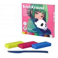 Пластилин Erich Krause, 12 цветов, 180 гр., со стеком, картонная упаковка, "Panda Hugs"