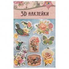 Наклейки 3D Апплика, 12 х19 см, "Птички и цветы"