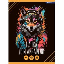 Папка для акварели А4 20л., Alingar , целлюлозный картон, 200 г/м2, "Модный волк"