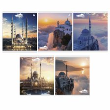 Тетрадь 36 л., А5, клетка, Alingar "Мечети", скрепка, офсет, мелованная бумага, 5 дизайнов в пленке т/у