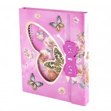 Подарочный блокнот в футляре, 15,5 см * 21 см, гребень, Alingar, мат.ламин, фольга, код.замочек, линия, 60 л., "Бабочки повсюду", розовый