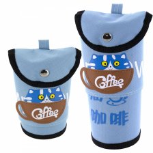 Пенал - тубус складной, Alingar, ПВХ, кнопка, 100 х 120 мм ( 100 х 195 мм), "Coffee cat", голубой