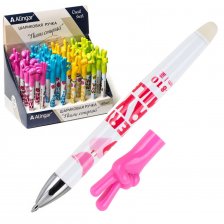 Ручка шариковая пиши-стирай Alingar, "Веселые пальчики", 0,8 мм, синяя, пулевид. наконечник, круглый цвет. пластик. корпус, 40 шт/уп, картон. стенд