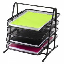 Лоток для бумаг горизонтальный, сборный, секционный Alingar, 4 отделения, металл, черный