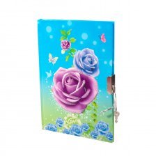 Подарочный блокнот 13,0 см * 19,0 см , 7БЦ, Alingar, ламинация, замочек, 40 л., линия, "Яркие розы", голубой