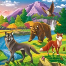 Картина по номерам Рыжий кот, 20х20 см, с акриловыми красками, холст, "Дружелюбные лесные звери"