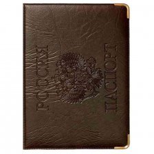 Обложка для паспорта, иск. кожа, коричневая, тиснение, конгрев