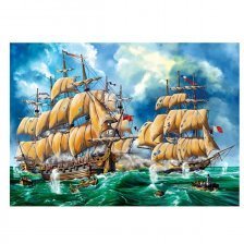 Картина по номерам Рыжий кот, 30х40 см, с акриловыми красками, холст, "Сражение двух кораблей"
