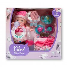 Кукла детская в одежде " Сюзи", со звуковыми эффектами, (сумочка,зеркальце, расческа+комплект посуды), 35 см, работает от батареек