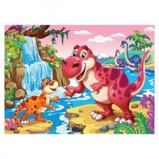 Алмазная мозаика Рыжий кот, с подр., с полным заполнением, (матов.), 17х22 см, 24 цвета, "Дружные динозавры"