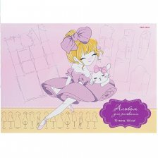 Альбом для рисования А4, 32л. Проф-Пресс, КБС, обложка целлюлозный картон, блок офсет, 100г/м2, "Девочка и котёнок-1"
