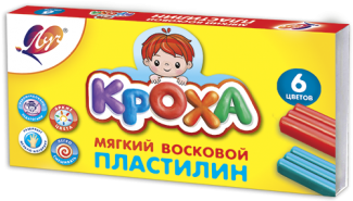 Пластилин Луч, 6 цветов, 90 гр., мягкий, восковой, со стеком, картонная упаковка, "Кроха"