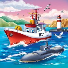 Картина по номерам Рыжий кот, 20х20 см, с акриловыми красками, холст, "Корабль и подводная лодка"