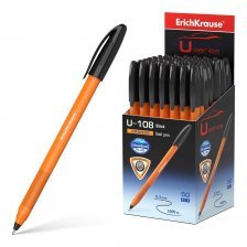 Ручка шариковая Erich Krause"U-108", 1.0 мм, черная, шестигранный, оранжевый, пластиковый корпус, картонная упаковка