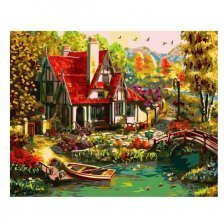 Алмазная мозаика Рыжий кот, без подрамника, с полным заполнением, (матов.), 30х40 см, 35 цветов, "Красивый загородный дом"