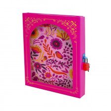 Подарочный блокнот в футляре 14,5 см * 21,0 см , 7БЦ, Alingar, ламинация, фольга, замочек, 40 л., линия, "Цветочная мозаика", розовый