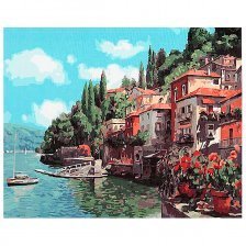 Картина по номерам Рыжий кот, 30х40 см, с акриловыми красками, холст, "Милый итальянский городок"