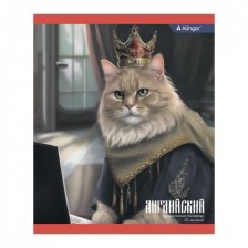 Тетрадь предметная "Английский язык" А5 48л., клетка, со справ матер,скрепка, мелованный картон(стандарт), блок офсет, Alingar "Коронованные коты"