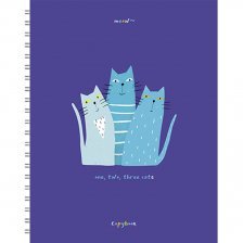 Тетрадь 96л., А5, клетка, Апплика "Три кошки", гребень мелованный картон