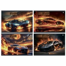 Альбом для рисования  28,5 *19,0 см., 12л., Alingar, на скрепке, мелованный картон (стандарт), 100 г/м2, "Авто", 4 дизайна в пленке т/у