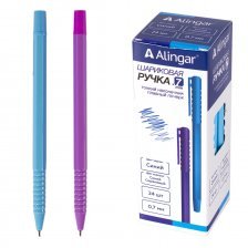 Ручка шариковая Alingar, 0,7 мм, синяя, игольчатый наконечник, грип, шестигранный цветной пластиковый корпус, картонная упаковка