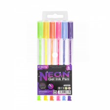 Набор гелевых ручек Yalong, "Neon" 6 цветов, 1,0 мм, прозрачный, круглый пластиковый корпус, ПВХ чехол, европодвес