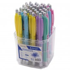 Ручка шариковая, автоматическая Alingar "AURA", 0,7 мм, синяя, резиновый грип, круглый, цветной, пластиковый корпус, (40 шт.) пластиковая упаковка