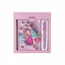Подарочный блокнот в футляре 17,5 см * 19,5  см , гребень, Alingar, ламинация, ручка, замочек, 45 л., клетка, "Фея-принцесса", розовый